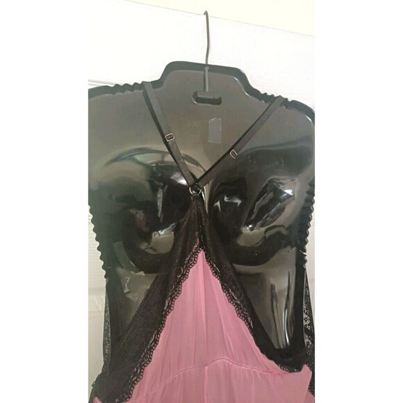 Pink Sheer Mesh Teddy Bodysuit Romper Size XL Black Lace Trim Adjustable Straps - Picture 6 of 7